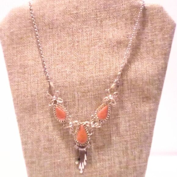 Vintage Ethnic Peruvian Silver and Jasper Statement Necklace - Picture 2 of 5